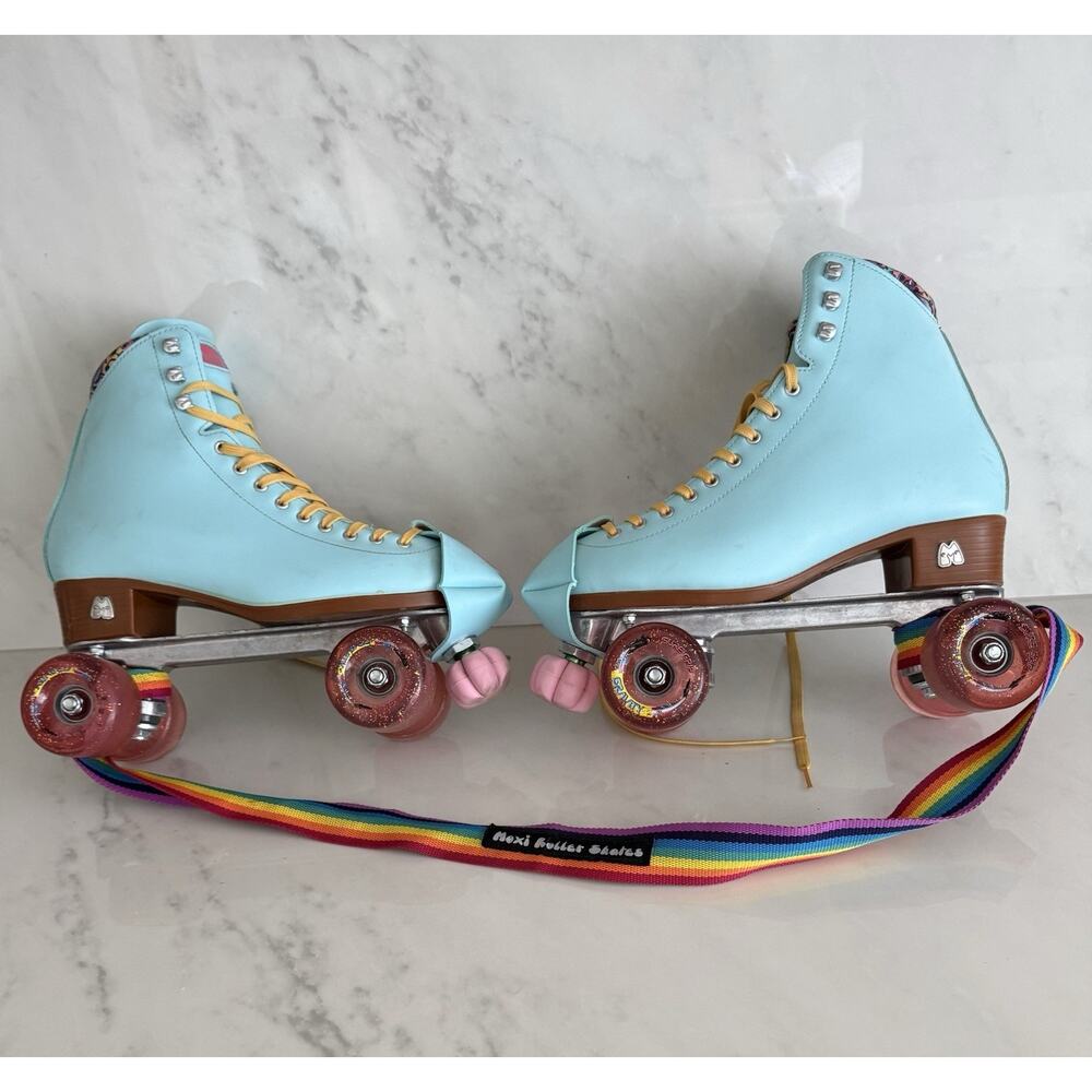 Moxi Beach Bunny Roller Skates - Pool Blue with Mustard Laces - Women's Size 10 - Picture 11 of 15